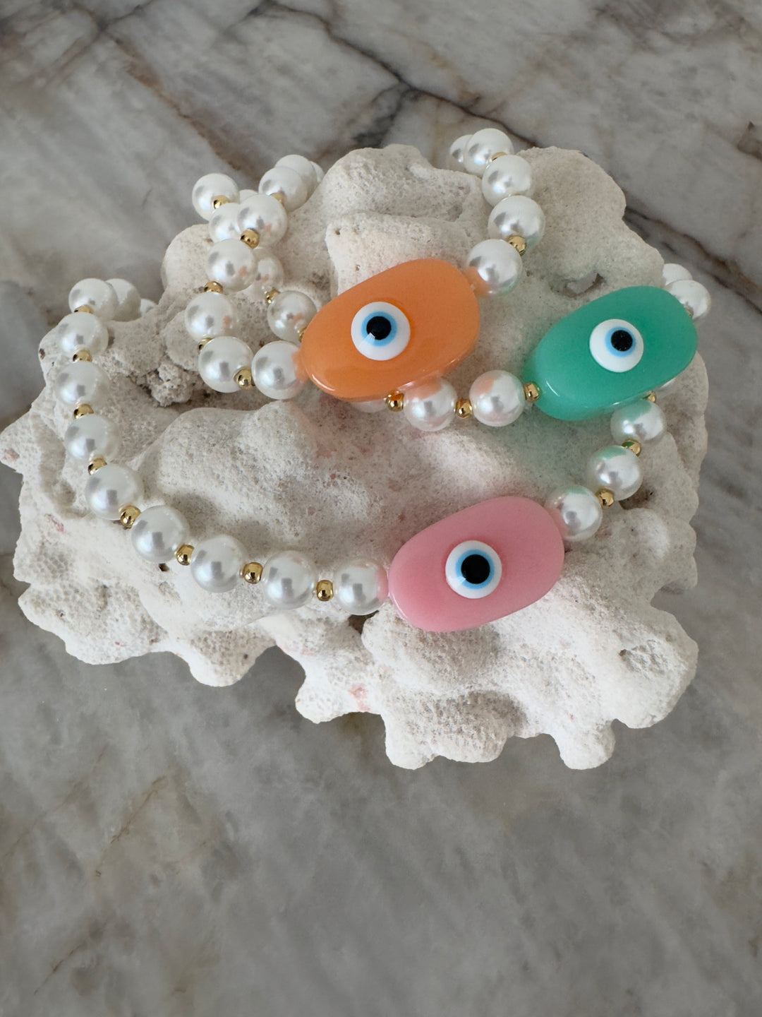 Evil Eye Pearl Necklace 18K gold plated - Peach