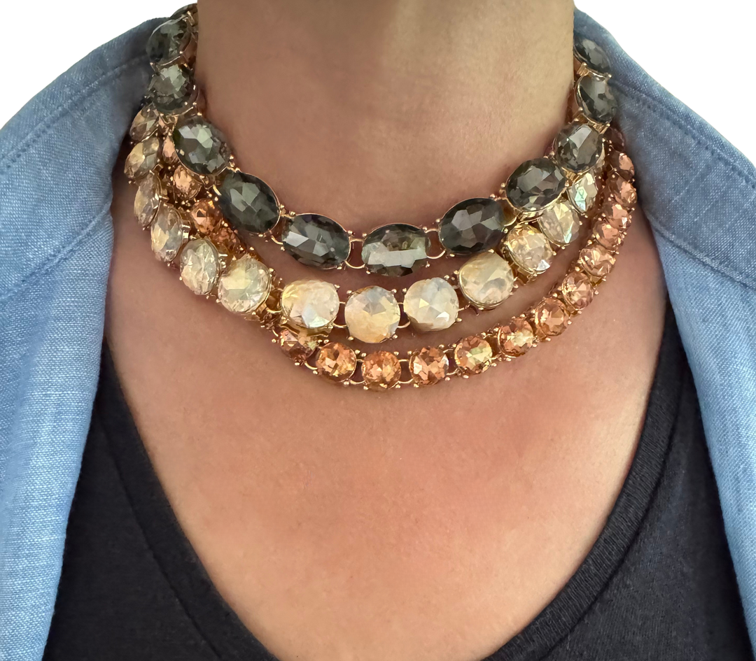 Glow Crystal necklace with oversized round crystals 18K gold plated - Golden Hour