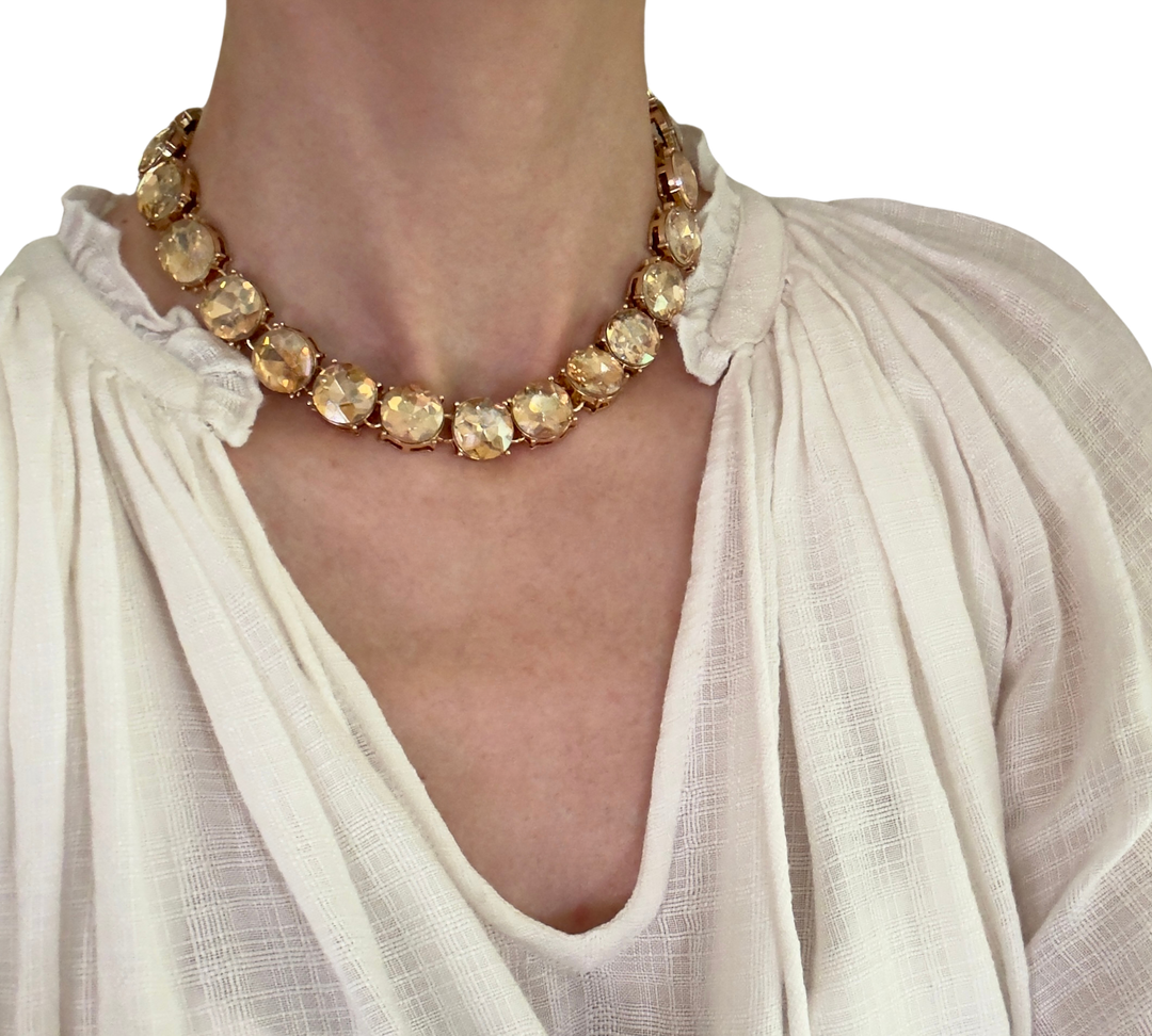 Glow Crystal necklace with oversized round crystals 18K gold plated - Golden Hour