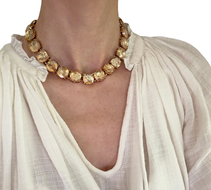 Glow Crystal necklace with oversized round crystals 18K gold plated - Golden Hour