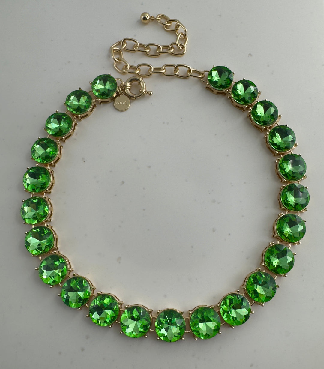 Glow Crystal necklace with oversized round crystals 18K gold plated - Gourmet Green