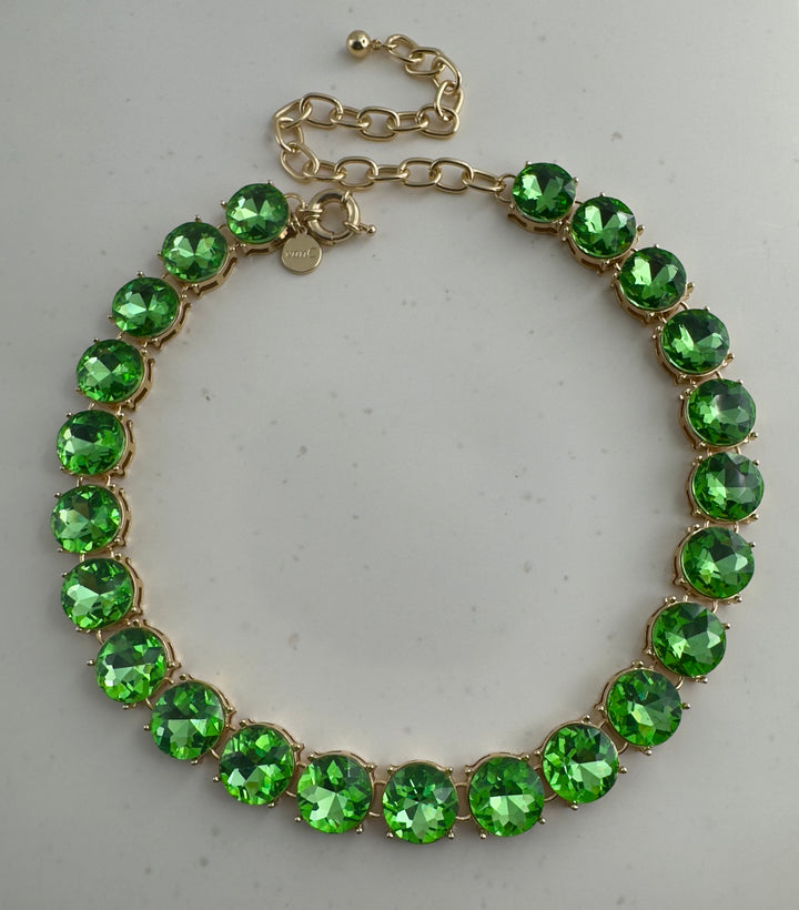Glow Crystal necklace with oversized round crystals 18K gold plated - Gourmet Green