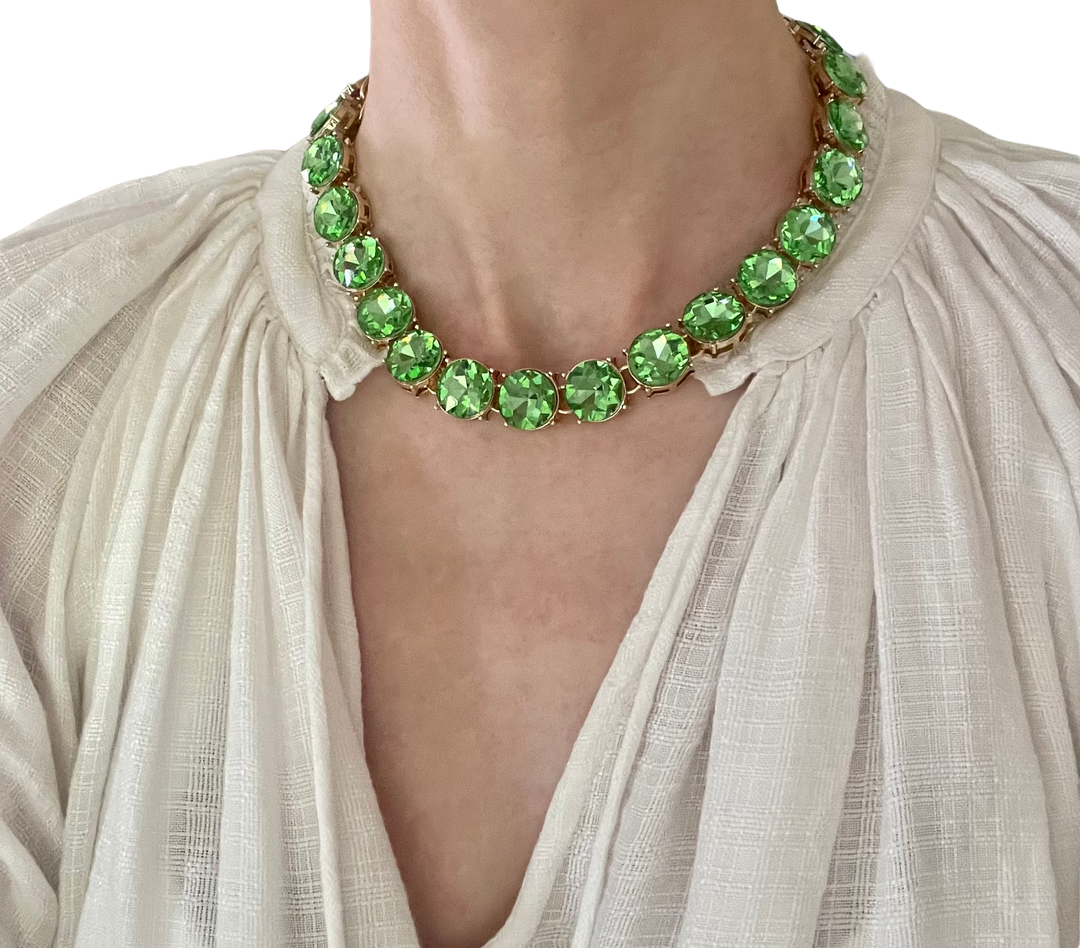 Glow Crystal necklace with oversized round crystals 18K gold plated - Gourmet Green