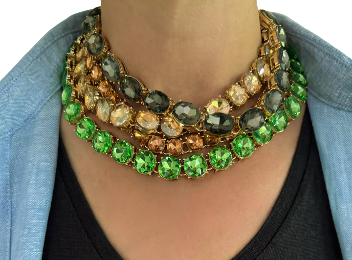 Glow Crystal necklace with oversized round crystals 18K gold plated - Gourmet Green
