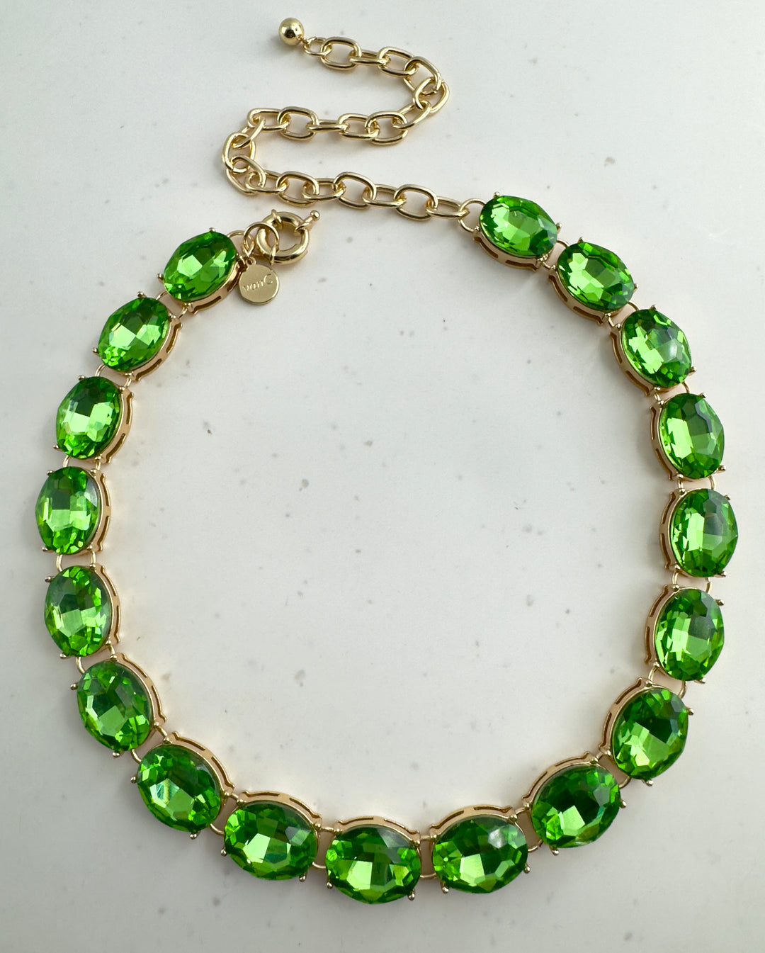 Glow Crystal necklace with oversized oval crystals 18K gold plated - Gourmet Green