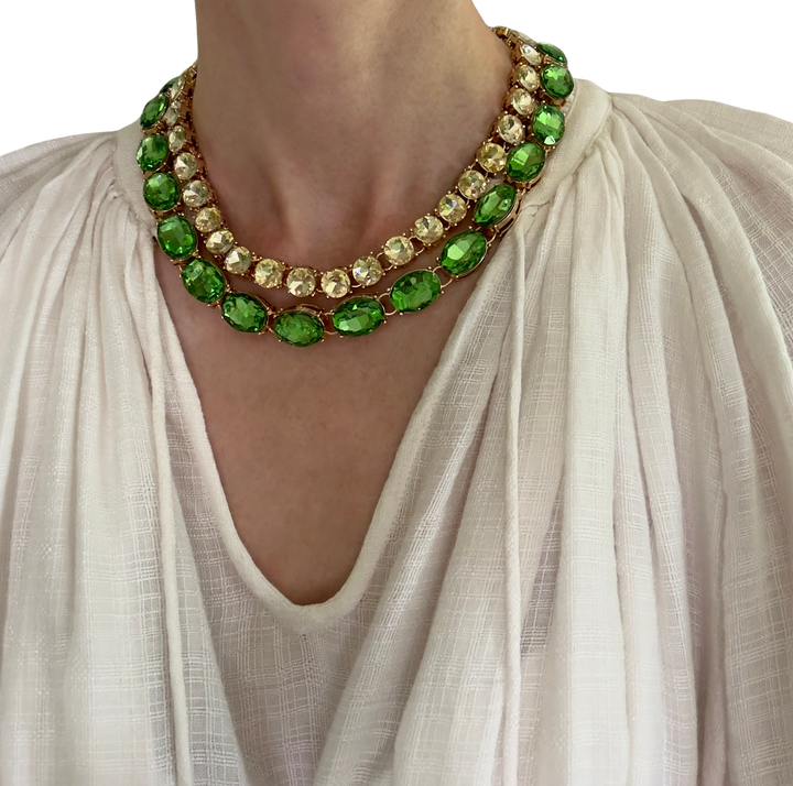 Glow Crystal necklace with oversized oval crystals 18K gold plated - Gourmet Green