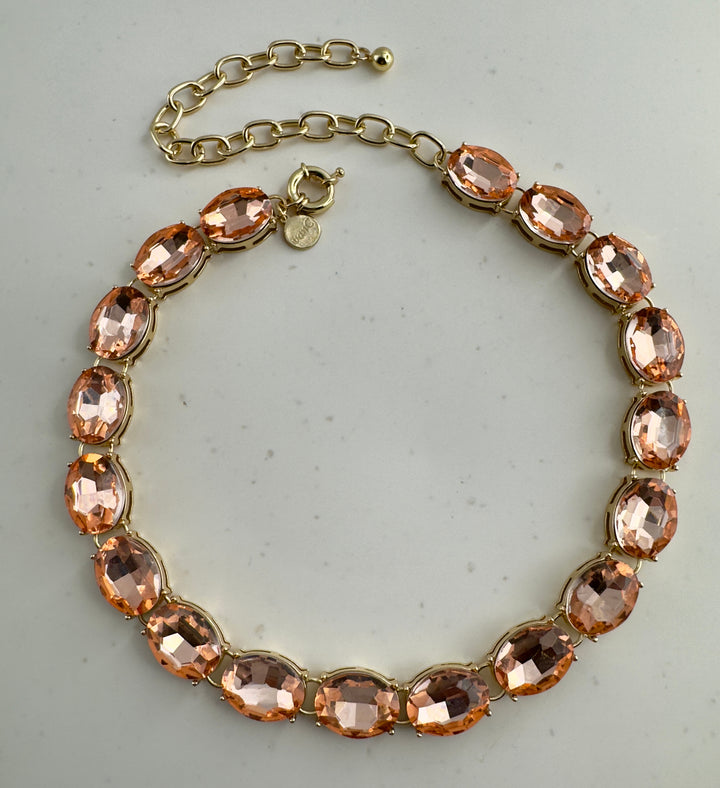 Glow Crystal necklace with oversized oval crystals 18K gold plated - Luminous Peach