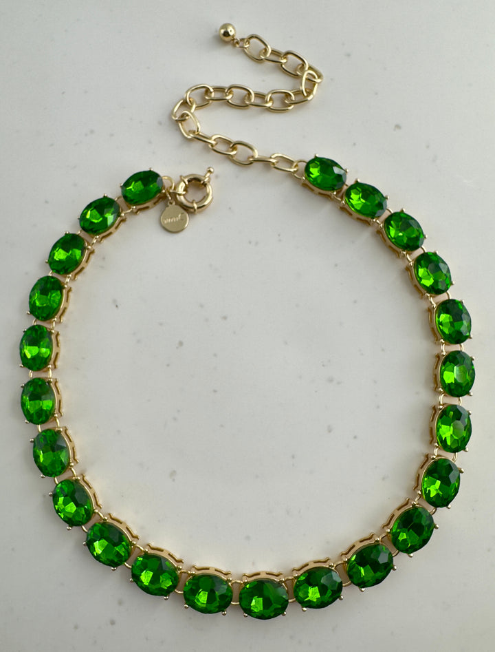 Glow Crystal necklace with oval crystals 18K gold plated - Fern Green