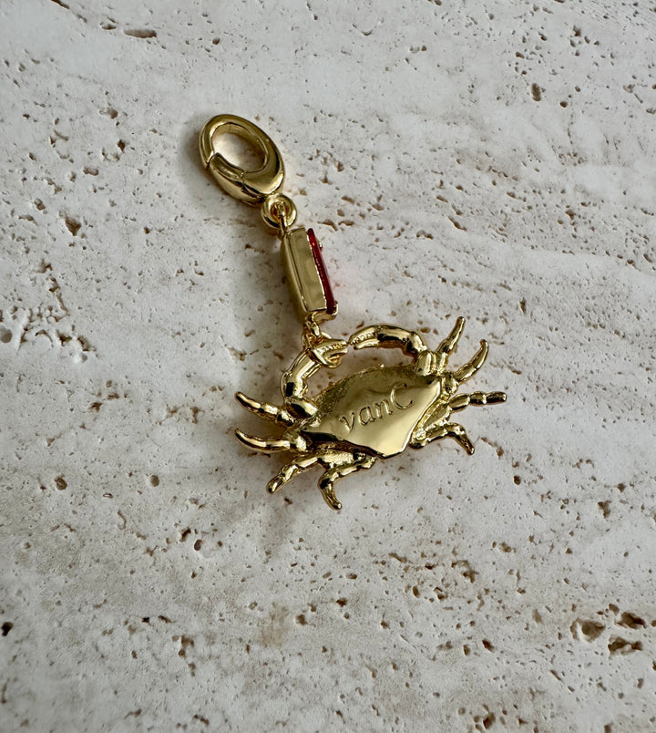 Lucky Crab charm with silken chilli red crystal