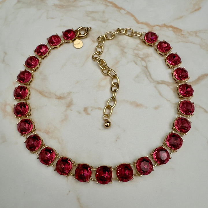 Glow Crystal necklace with round crystals 18K gold plated - Peony Pink