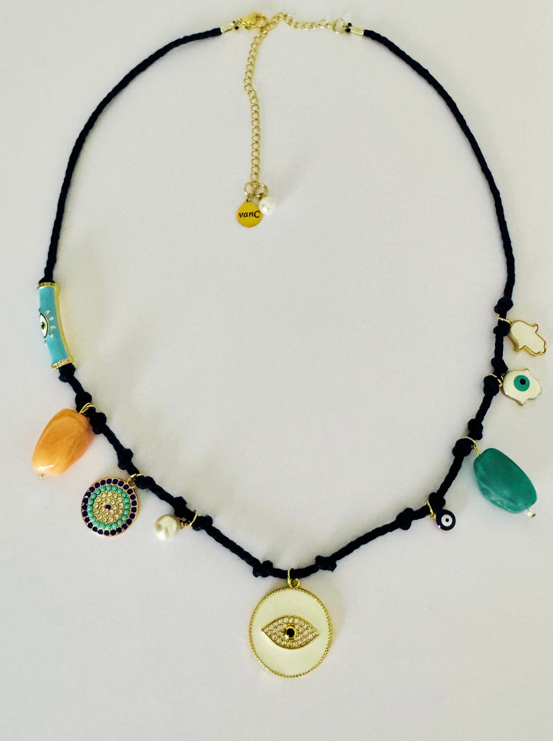 Nomad necklace multiple charms - 14K gold plated