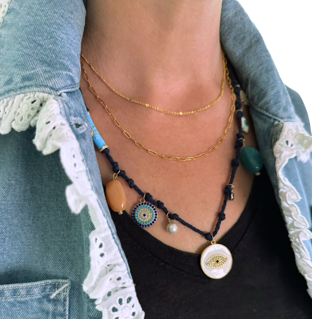 Nomad necklace multiple charms - 14K gold plated