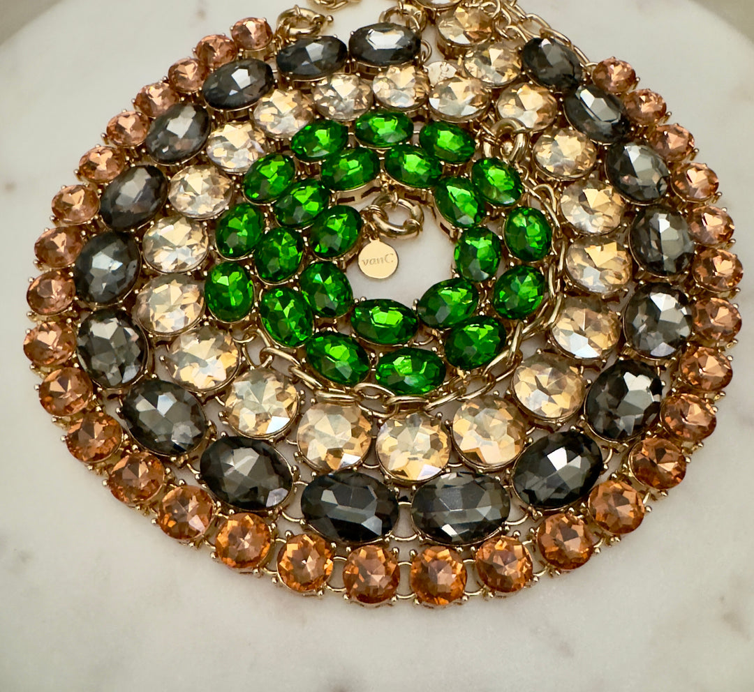 Glow Crystal necklace with oversized oval crystals 18K gold plated - Dark Grey