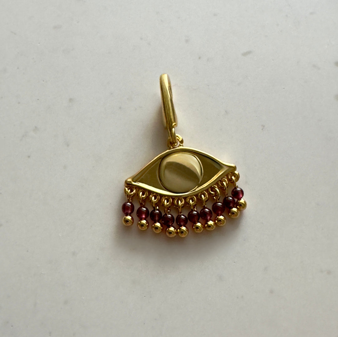 See the world 18K gold plated charm - small size / Red Garnet