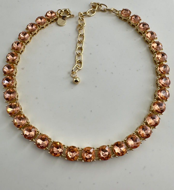 Glow Crystal necklace with round crystals 18K gold plated - Sparkly Peach