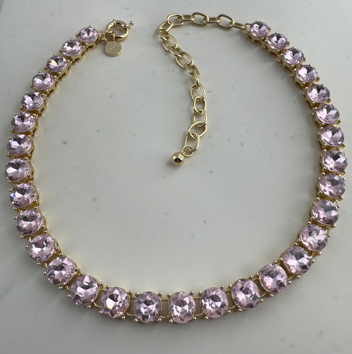 Glow Crystal necklace with round crystals 18K gold plated - Light Rose