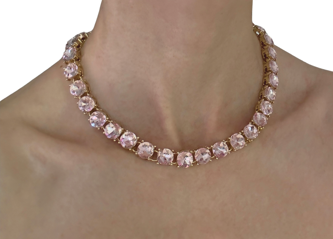 Glow Crystal necklace with round crystals 18K gold plated - Light Rose