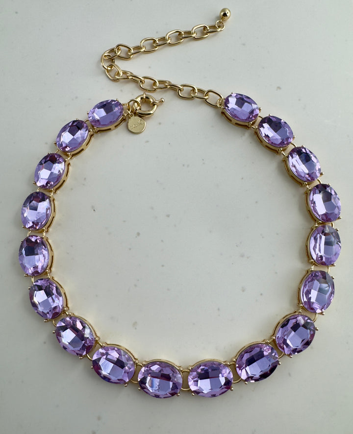 Glow Crystal necklace with oversized oval crystals 18K gold plated - Lavender