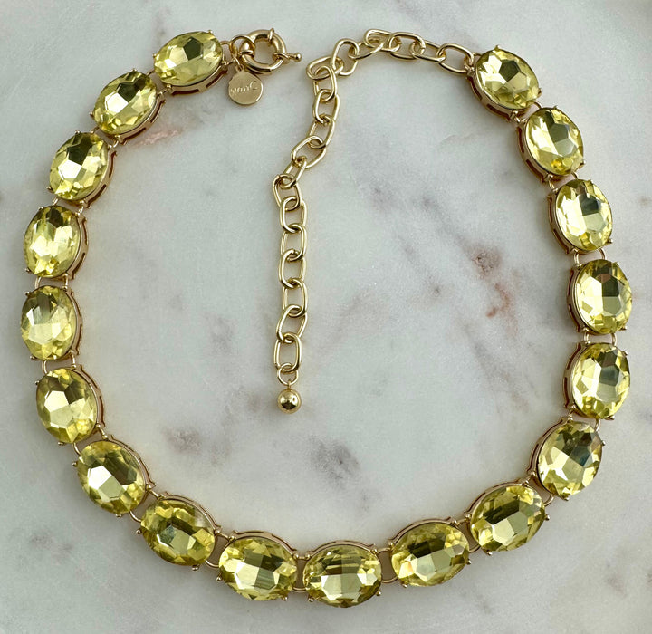 Glow Crystal necklace with oversized oval crystals 18K gold plated - Lemon