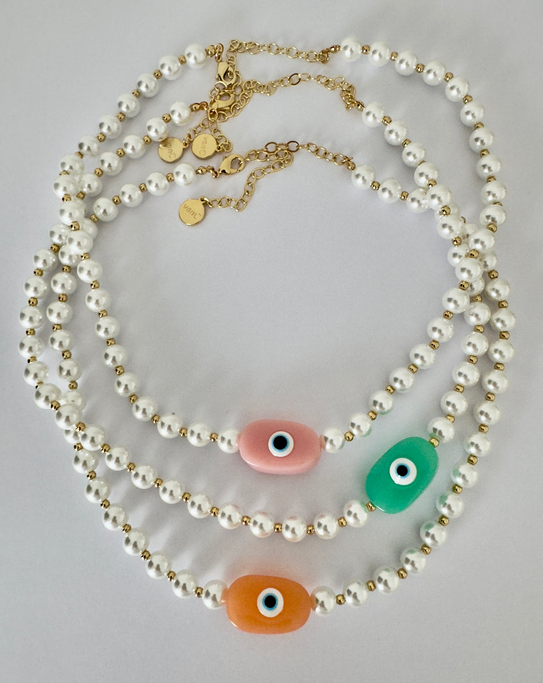 Evil Eye Pearl Necklace 18K gold plated - Aqua