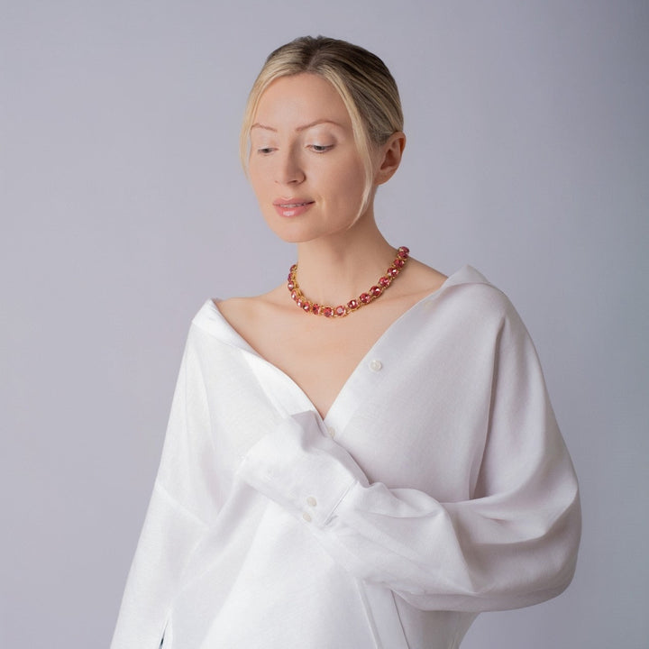 Glow Crystal necklace 18K gold plated - Peony Pink