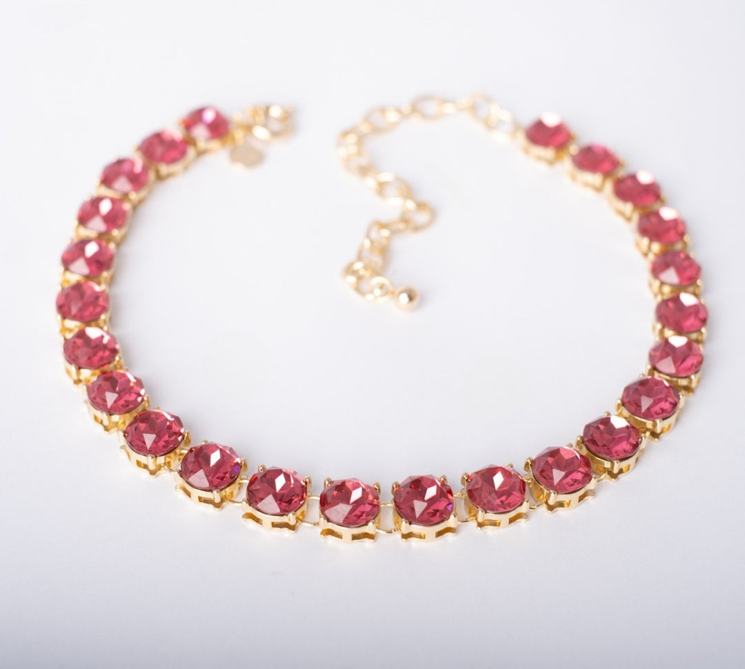 Glow Crystal necklace 18K gold plated - Peony Pink