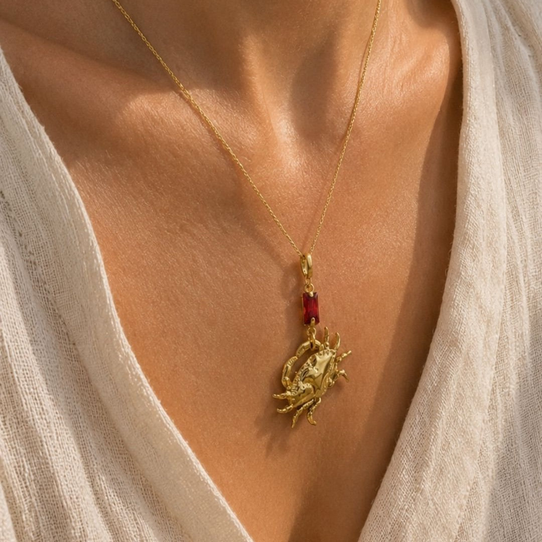 Lucky Crab Pendant - Chili Red Crystal