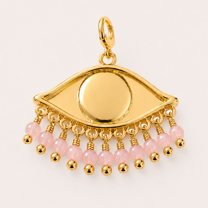 See the World Charm in Sakura Pink, 18k Gold plated pendant with pink beads